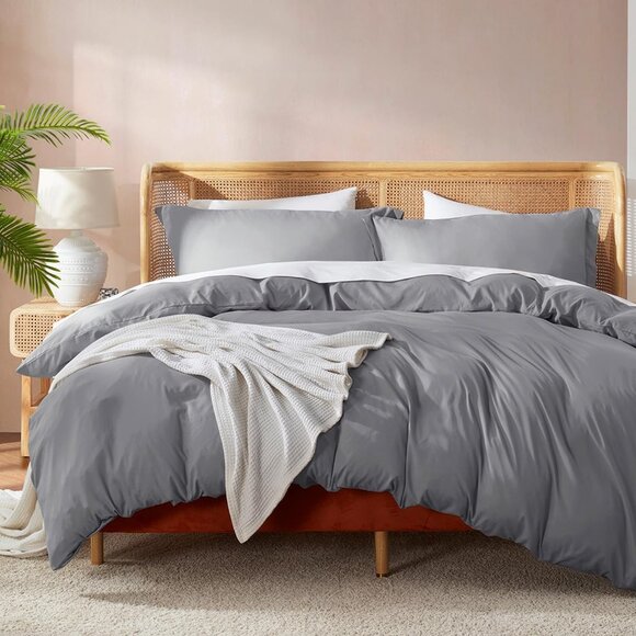 NWT Nestl Grey Duvet Cover Soft Double Brushed King Duvet Cover Set, 3 Pc Set - Picture 7 of 7